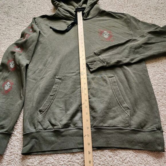 Sullen Art Hoodie Mens M Army Green Pullover Skulls Tattoo Sweatshirt Buckle - Picture 7 of 10